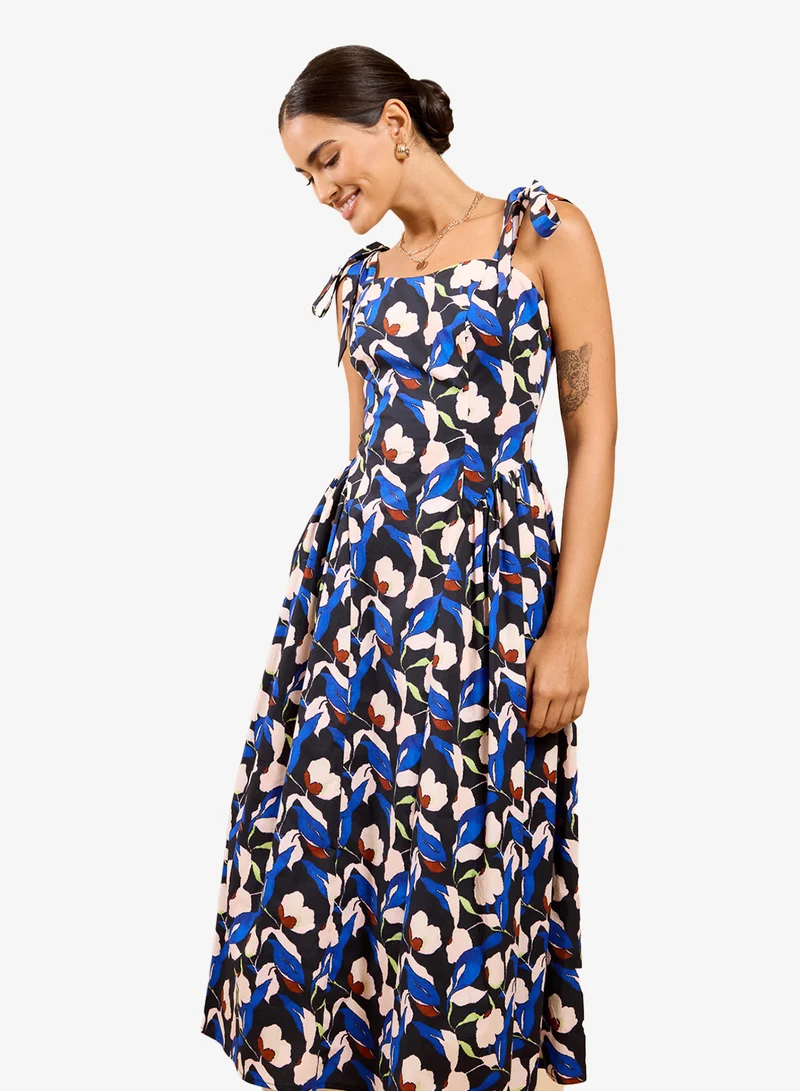Little Mistress  Floral Tie Midi Dress for Women | Best Price UAE